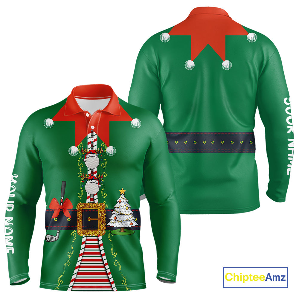 Green and Red Funny Elf Christmas Golf Polo shirts For Men Custom mens Christmas golf tops NQS11019
