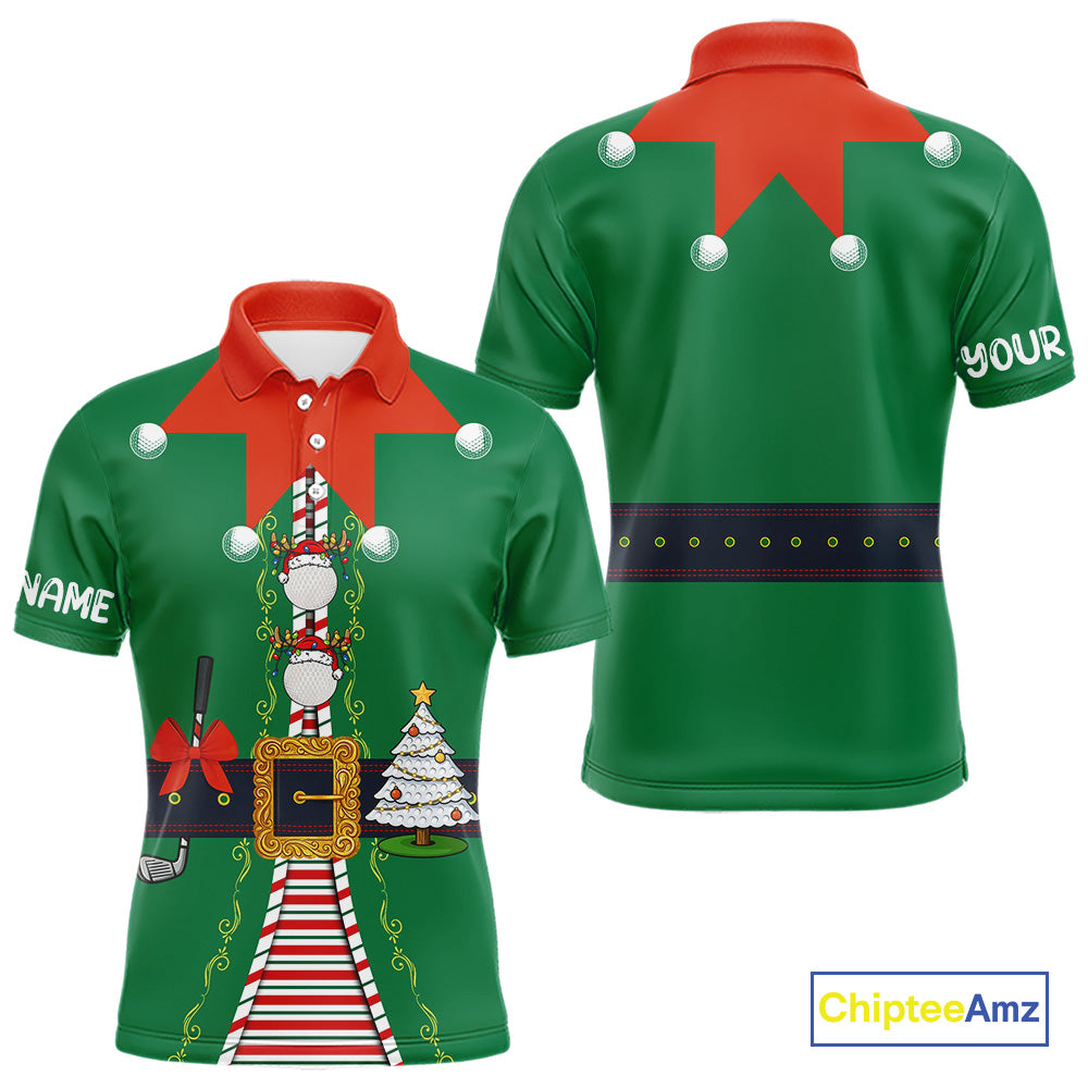 Green and Red Funny Elf Christmas Golf Polo shirts For Men Custom mens Christmas golf tops NQS11019