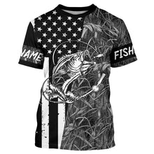 Load image into Gallery viewer, Bass Fishing American Flag patriotic gray Camo custom Performance Long Sleeve fishing shirt for angler NQSD98