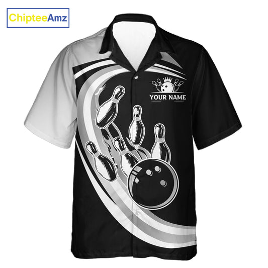 Black and Silver button-up bowling shirts Custom Bowling Team League Jerseys, Gift For Bowler NQS11416