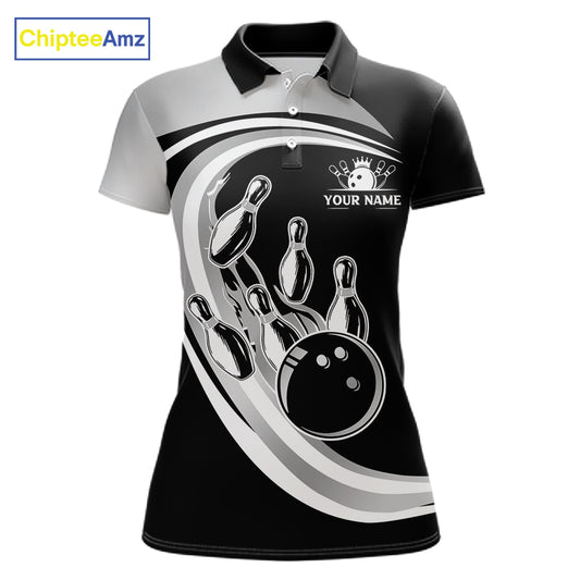 Black and Silver Bowling Shirts For Women Custom Bowling Team League Jerseys, Gift For Bowler NQS11416