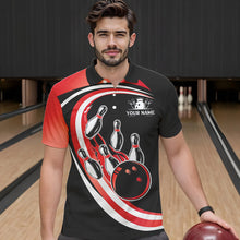 Load image into Gallery viewer, Black and Red Bowling Polo, 1/4 Zip Shirt For Men Custom Bowling Team League Jersey, Gift For Bowler NQS9490