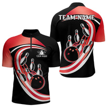 Load image into Gallery viewer, Black and Red Bowling Polo, 1/4 Zip Shirt For Men Custom Bowling Team League Jersey, Gift For Bowler NQS9490