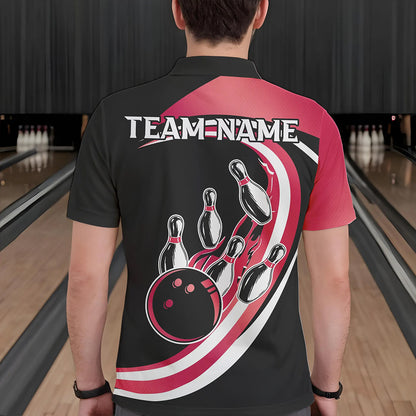 Black and Pink Bowling Polo, 1/4 Zip Shirt For Men Custom Bowling Team League Jersey, Gift For Bowler NQS9491