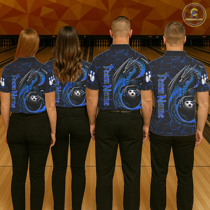Black And Blue Custom Dragon Bowling Shirts For Women, Dragon Bowling Team Shirts NQS11620