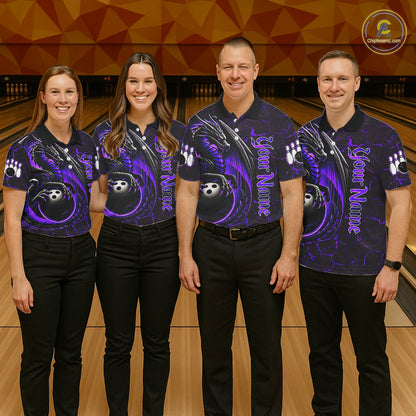 Black And Purple Custom Dragon Bowling Shirts For Men, Dragon Bowling Team Shirts NQS11621