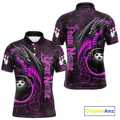 Black And Pink Custom Dragon Bowling Shirts For Men, Dragon Bowling Team Shirts NQS11622