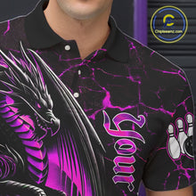 Load image into Gallery viewer, Black And Pink Custom Dragon Bowling Shirts For Men, Dragon Bowling Team Shirts NQS11622