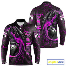 Load image into Gallery viewer, Black And Pink Custom Dragon Bowling Shirts For Men, Dragon Bowling Team Shirts NQS11622