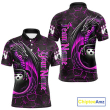 Load image into Gallery viewer, Black And Pink Custom Dragon Bowling Shirts For Men, Dragon Bowling Team Shirts NQS11622