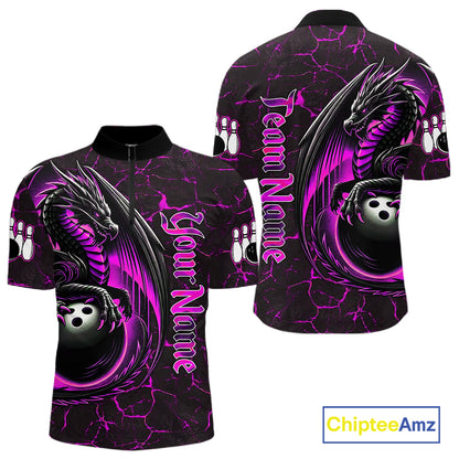 Black And Pink Custom Dragon Bowling Shirts For Men, Dragon Bowling Team Shirts NQS11622