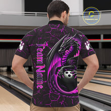 Load image into Gallery viewer, Black And Pink Custom Dragon Bowling Shirts For Men, Dragon Bowling Team Shirts NQS11622