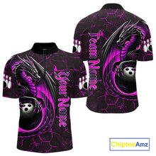 Load image into Gallery viewer, Black And Pink Custom Dragon Bowling Shirts For Men, Dragon Bowling Team Shirts NQS11622