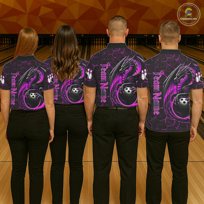 Black And Pink Custom Dragon Bowling Shirts For Men, Dragon Bowling Team Shirts NQS11622