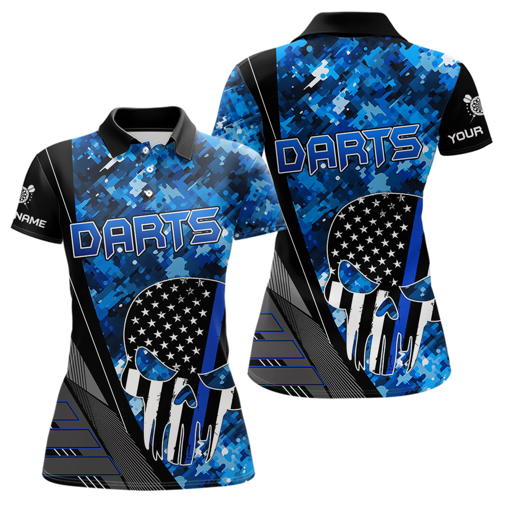 Black and White American Flag Skull Darts Blue Camo Darts Shirts For Women Custom Team Darts Jersey NQS9653