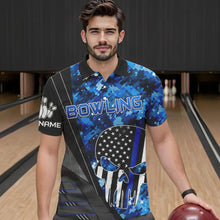 Load image into Gallery viewer, Black and White American Flag Skull Blue Camo Bowling Shirts For Men Custom Team Bowling Jerseys NQS9654