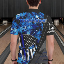 Load image into Gallery viewer, Black and White American Flag Skull Blue Camo Bowling Shirts For Men Custom Team Bowling Jerseys NQS9654