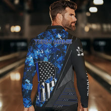 Load image into Gallery viewer, Black and White American Flag Skull Blue Camo Bowling Shirts For Men Custom Team Bowling Jerseys NQS9654