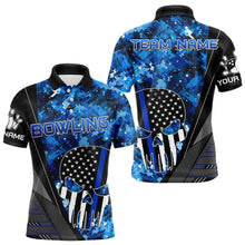 Load image into Gallery viewer, Black and White American Flag Skull Blue Camo Bowling Shirts For Men Custom Team Bowling Jerseys NQS9654