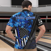 Load image into Gallery viewer, Black and White American Flag Skull Blue Camo Bowling Shirts For Men Custom Team Bowling Jerseys NQS9654