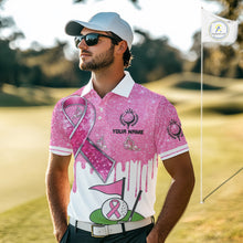 Load image into Gallery viewer, Pink ribbon glitter Golf Polo Shirts For Men Custom team golf jerseys, breast cancer golf shirts NQS9882