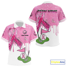 Load image into Gallery viewer, Pink ribbon glitter Golf Polo Shirts For Kid Custom team golf jerseys, breast cancer golf shirts NQS9882