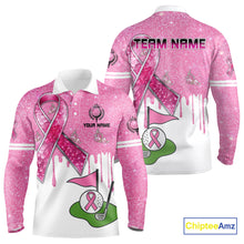 Load image into Gallery viewer, Pink ribbon glitter Golf Polo Shirts For Men Custom team golf jerseys, breast cancer golf shirts NQS9882