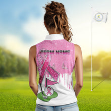 Load image into Gallery viewer, Pink ribbon glitter Women Golf sleeveless Polo Shirt Custom team golf jersey, breast cancer golf shirt NQS9882