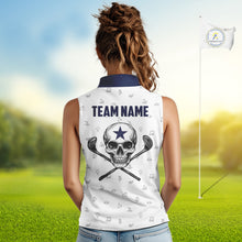 Load image into Gallery viewer, Texas Flag Golf Clubs Skull Golf Camo Women sleeveless polo shirt Custom Patriotic Golf Team Jersey NQS9936