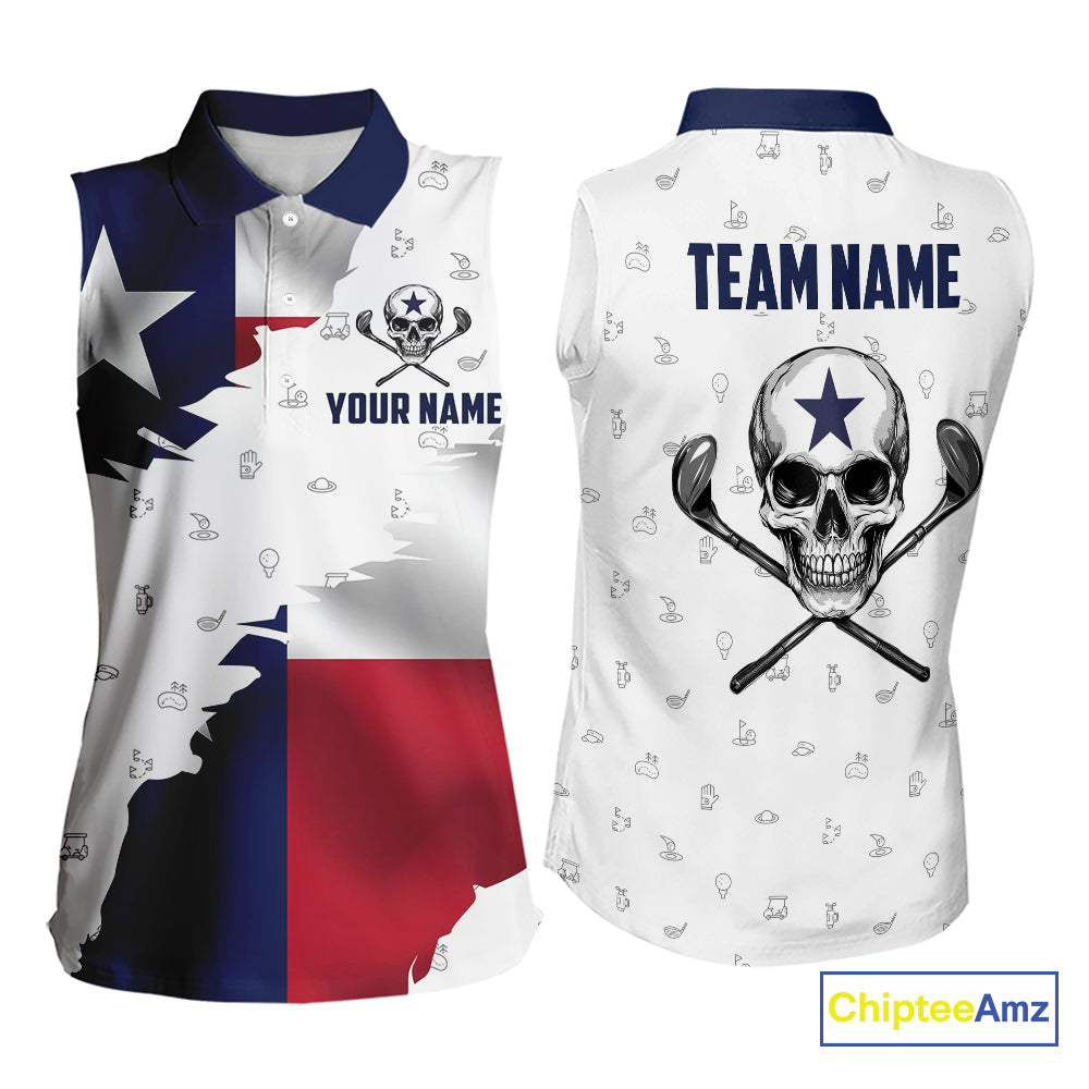 Texas Flag Golf Clubs Skull Golf Camo Women sleeveless polo shirt Custom Patriotic Golf Team Jersey NQS9936