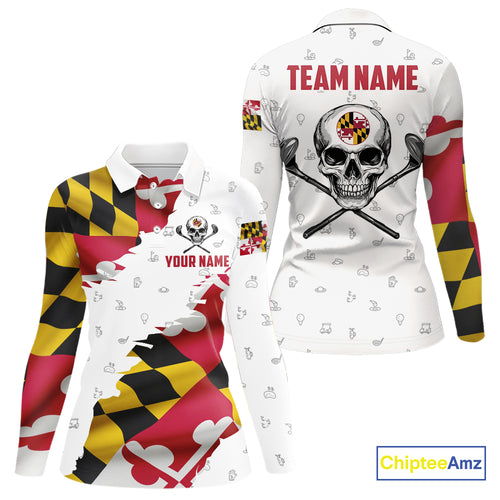 Maryland Flag Golf Clubs Skull Golf Camo Women golf polo shirts Custom Patriotic Golf Team Jersey NQS9937