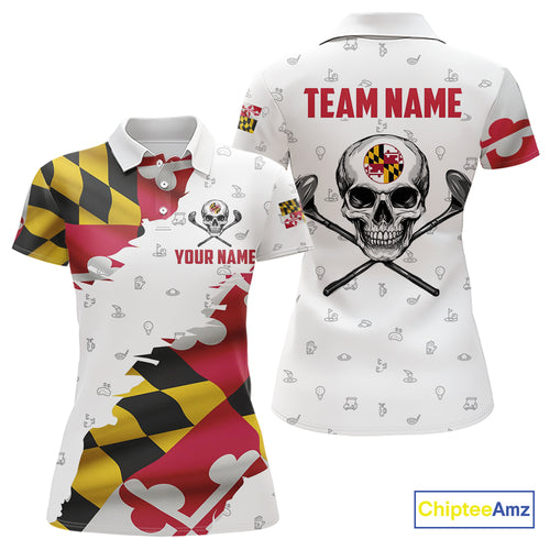 Maryland Flag Golf Clubs Skull Golf Camo Women golf polo shirts Custom Patriotic Golf Team Jersey NQS9937