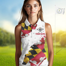 Load image into Gallery viewer, Maryland Flag Golf Clubs Skull Golf Camo Women sleeveless polo shirt Custom Patriotic Golf Team Jersey NQS9937