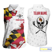 Load image into Gallery viewer, Maryland Flag Golf Clubs Skull Golf Camo Women sleeveless polo shirt Custom Patriotic Golf Team Jersey NQS9937