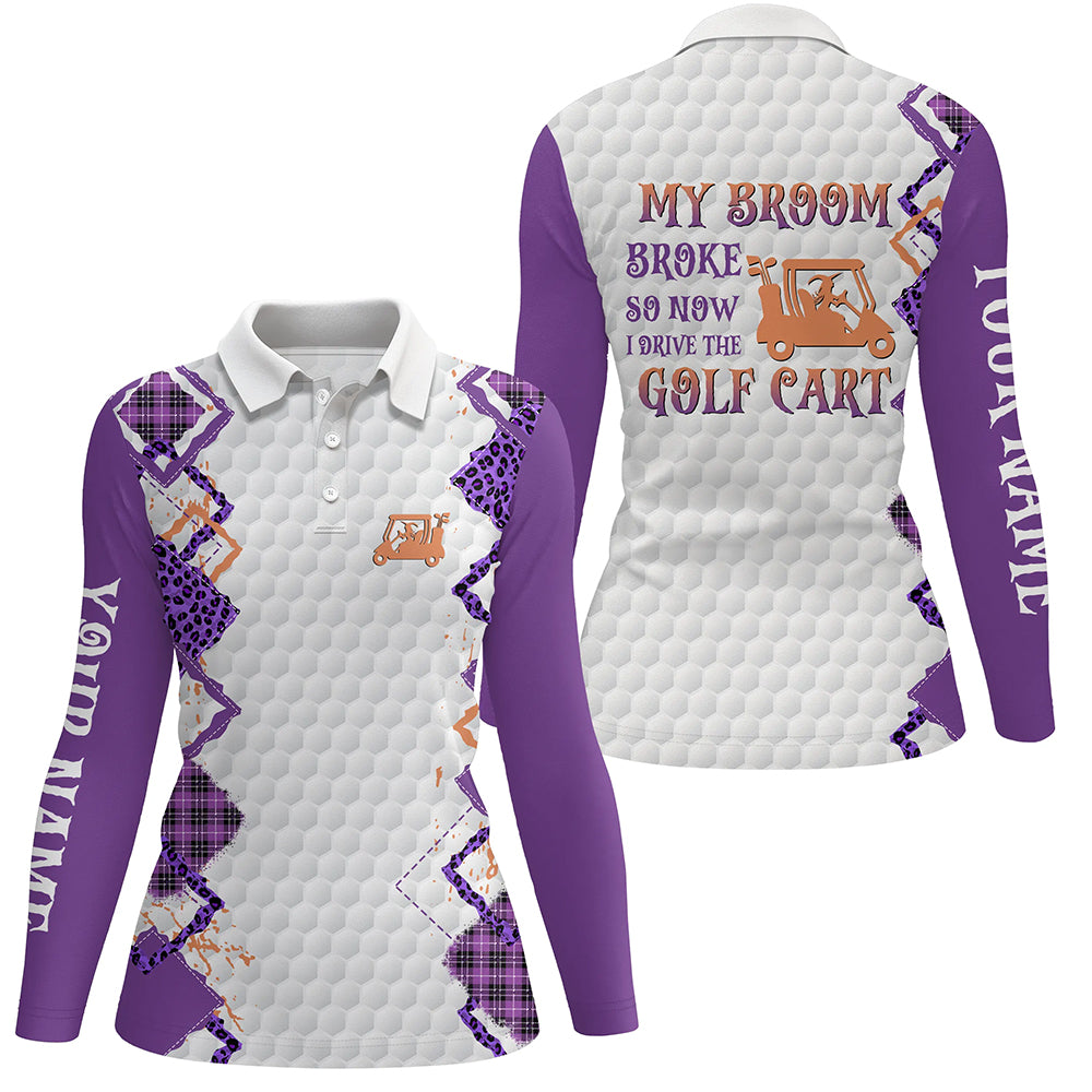 Funny Halloween Leopard Womens golf polo shirts Custom My broom broke so now I drive the golf cart NQS8214