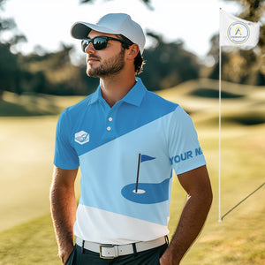 Mens golf polo shirts custom blue and white golf apparel for men, golfing gifts NQS10409