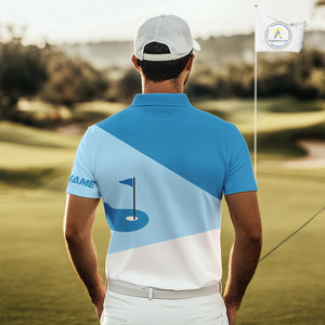 Mens golf polo shirts custom blue and white golf apparel for men, golfing gifts NQS10409