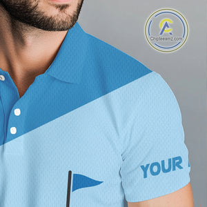 Mens golf polo shirts custom blue and white golf apparel for men, golfing gifts NQS10409