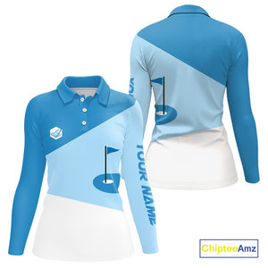 Women golf polo shirts custom blue and white golf apparel for ladies, golfing gifts NQS10409