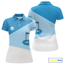 Load image into Gallery viewer, Women golf polo shirts custom blue and white golf apparel for ladies, golfing gifts NQS10409