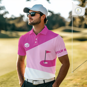 Mens golf polo shirts custom pink and white golf apparel for men, golfing gifts NQS10410