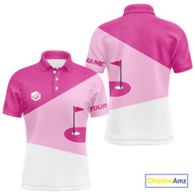 Load image into Gallery viewer, Mens golf polo shirts custom pink and white golf apparel for men, golfing gifts NQS10410