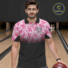 Load image into Gallery viewer, Pink ribbon pattern Men bowling shirt Custom American flag patriotic breast cancer bowling team shirt NQS10411