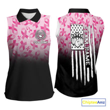 Load image into Gallery viewer, Pink ribbon pattern bowling Sleeveless polo shirt Custom American flag breast cancer bowling jersey NQS10411