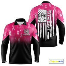 Load image into Gallery viewer, Custom American flag patriotic Pink ribbon breast cancer bowling shirt for men bowling team jersey NQS10413
