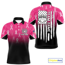 Load image into Gallery viewer, Custom American flag patriotic Pink ribbon breast cancer bowling shirt for men bowling team jersey NQS10413