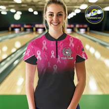 Load image into Gallery viewer, Custom American flag patriotic Pink ribbon breast cancer bowling shirt for Women bowling team jersey NQS10413
