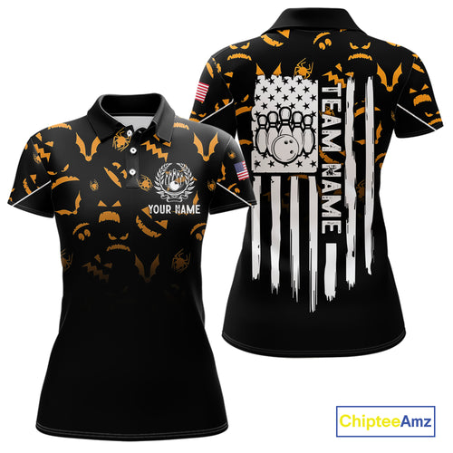 Custom American flag patriotic funny halloween pattern Bowling shirt for Women bowling team jersey NQS10414