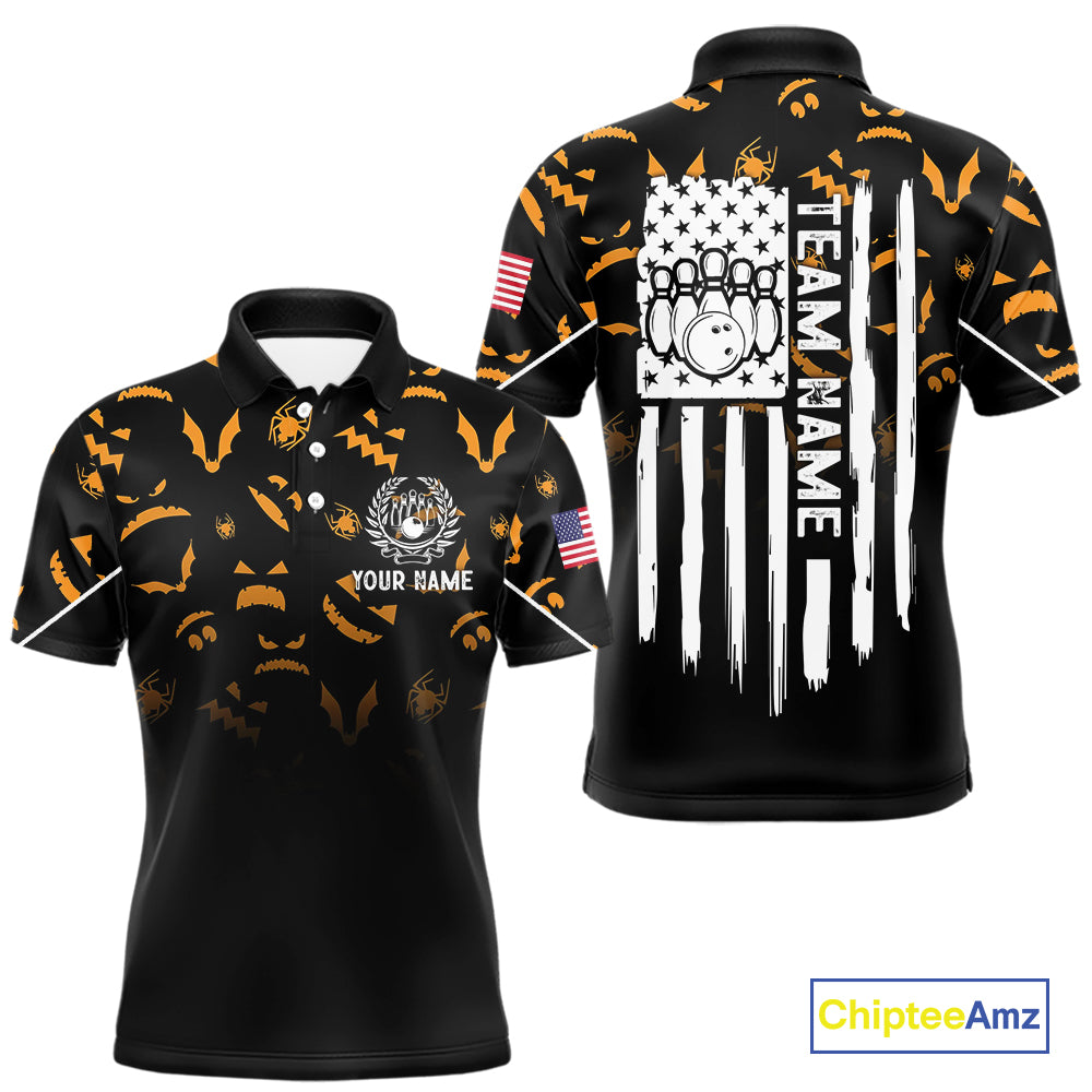 Custom American flag patriotic funny halloween pattern Bowling shirt for men bowling team jersey NQS10414