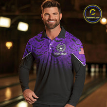 Load image into Gallery viewer, Purple Halloween pattern Custom American flag patriotic Bowling shirt for men, Bowling team jersey NQS10415
